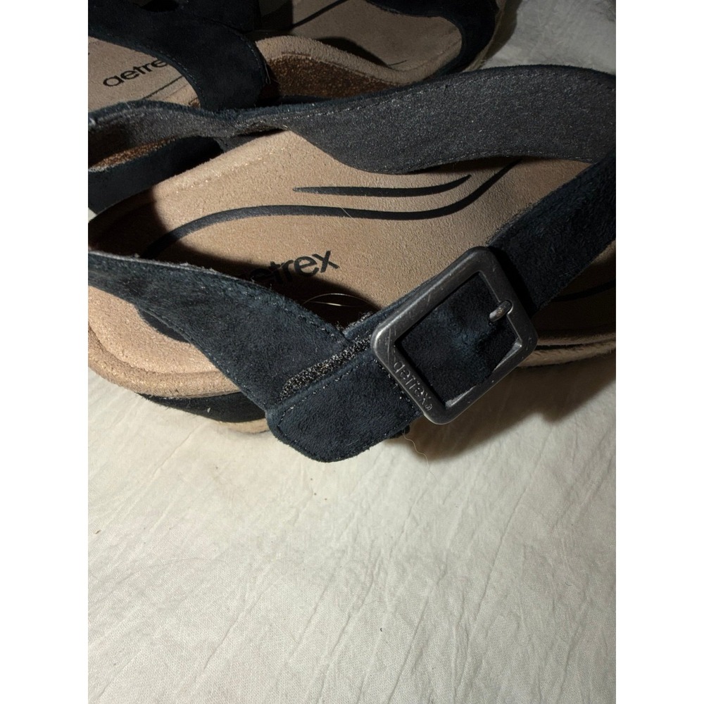Aetrex Sydney espadrilles wedge ankle strap black tan sandals 7.5 - 8 women's - Picture 6 of 10